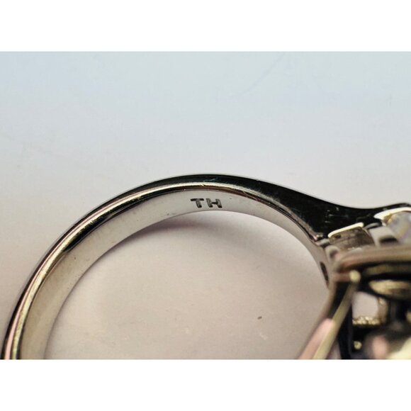 Estate 925 Silver Simulated Sapphire Ring w/ CZ Accents Rhodium Plated Sz 6 - Picture 7 of 10